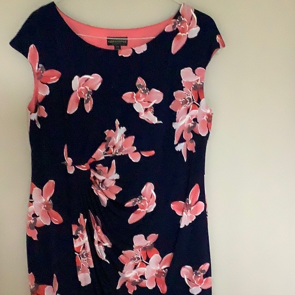 Connected Floral Gathered Dress peach & blue